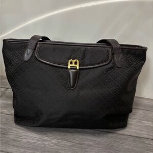 BALLY Vintage Monogram Canvas Tote Bag Quiet Luxury Minimalist Gold Clasp